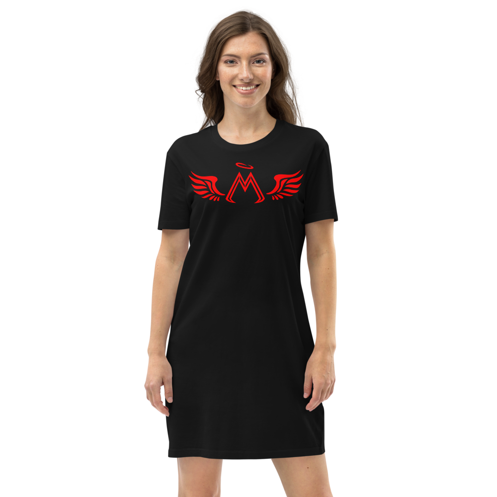 Black Organic Cotton T-Shirt Dress With Red MM Iconic Logo