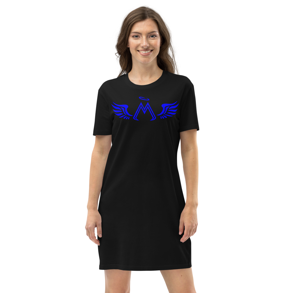 Black Organic Cotton T-Shirt Dress With Blue MM Iconic Logo