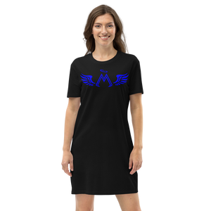 Black Organic Cotton T-Shirt Dress With Blue MM Iconic Logo