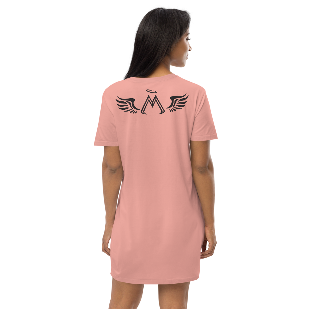 Canyon Pink Organic Cotton T-Shirt Dress With Black MM Iconic Logo