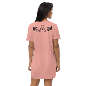 Canyon Pink Organic Cotton T-Shirt Dress With Black MM Iconic Logo