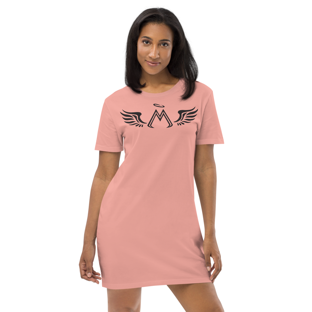 Canyon Pink Organic Cotton T-Shirt Dress With Black MM Iconic Logo
