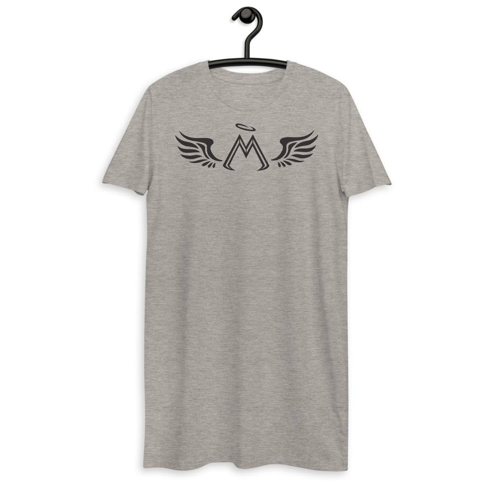 Heather Grey Organic Cotton T-Shirt Dress With Black MM Iconic Logo