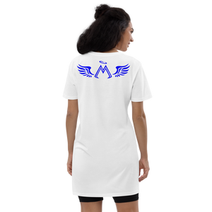 White Organic Cotton T-Shirt Dress With Blue MM Iconic Logo