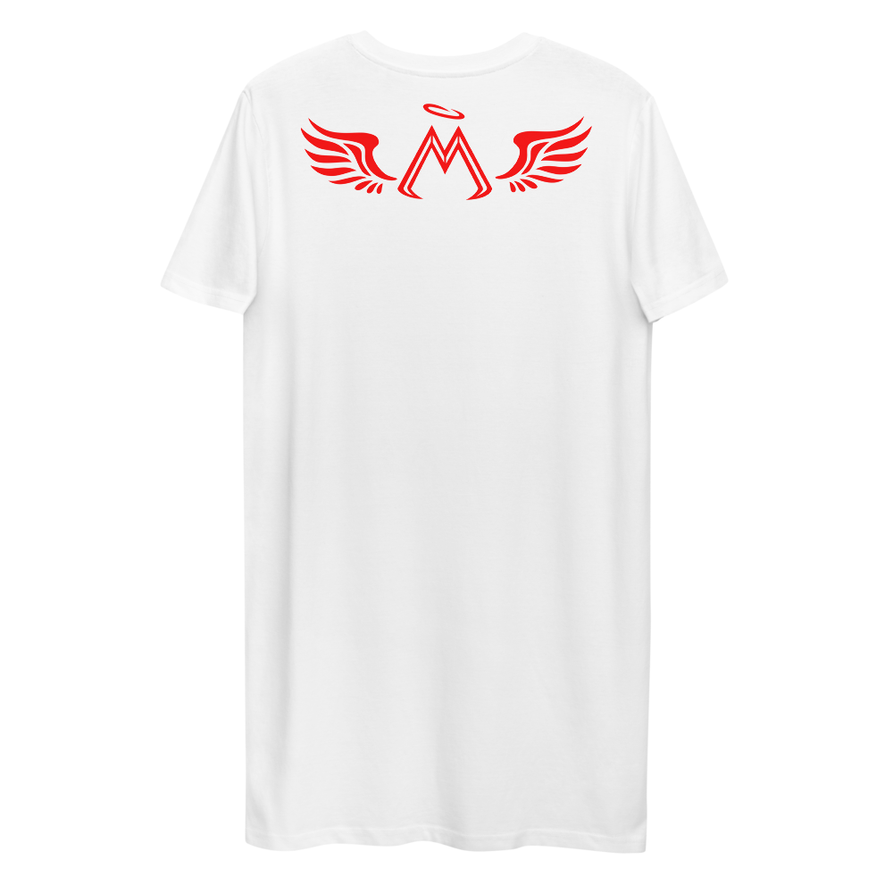 White Organic Cotton T-Shirt Dress With Red MM Iconic Logo