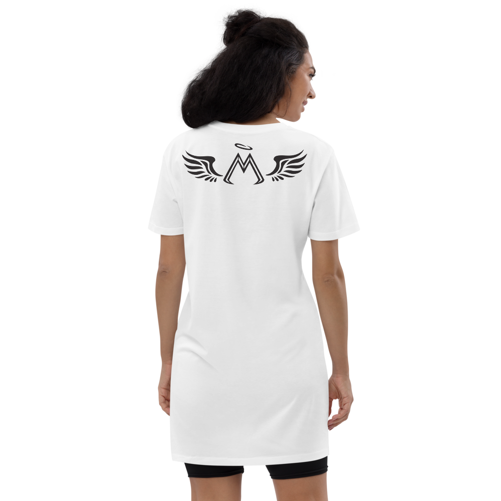 White Organic Cotton T-Shirt Dress With Black MM Iconic Logo