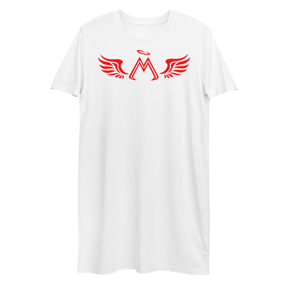 White Organic Cotton T-Shirt Dress With Red MM Iconic Logo