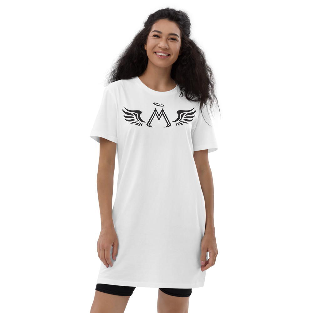 White Organic Cotton T-Shirt Dress With Black MM Iconic Logo