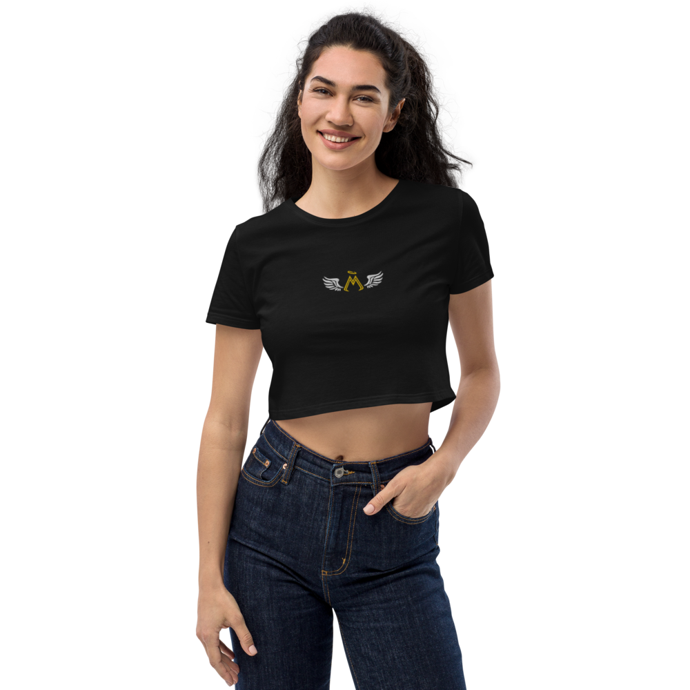 Black Organic Cotton Crop Top With Embroidered Classic MM Iconic Logo