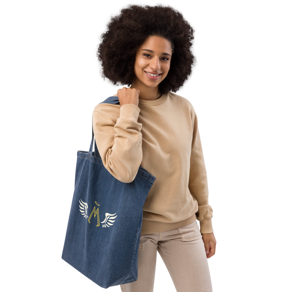 Blue Organic Denim Tote Bag With Classic MM Iconic Logo