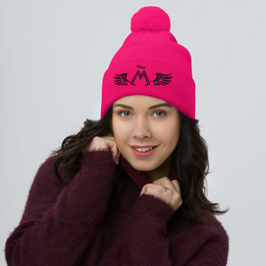 Neon Pink Pom-Pom Beanie With Embroidered Black MM Iconic Logo