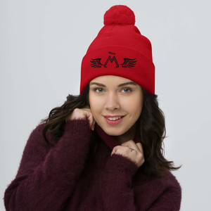 Red Pom-Pom Beanie With Embroidered Black MM Iconic Logo