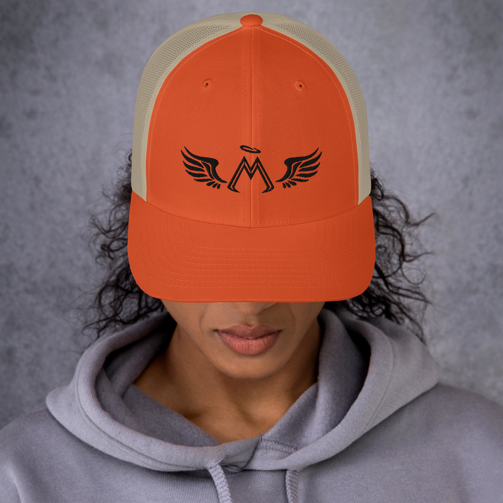 Orange Trucker Cap With Embroidered Black MM Iconic Logo