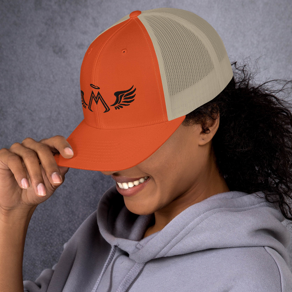 Orange Trucker Cap With Embroidered Black MM Iconic Logo