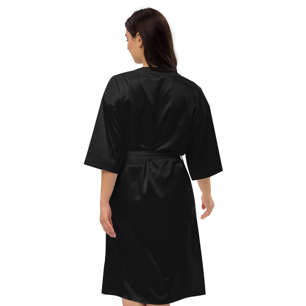Black Satin Robe With Embroidered Orange MM Iconic Logo
