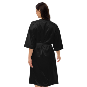 Black Satin Robe With Embroidered Gold MM Iconic Logo