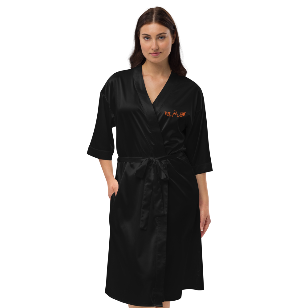 Black Satin Robe With Embroidered Orange MM Iconic Logo