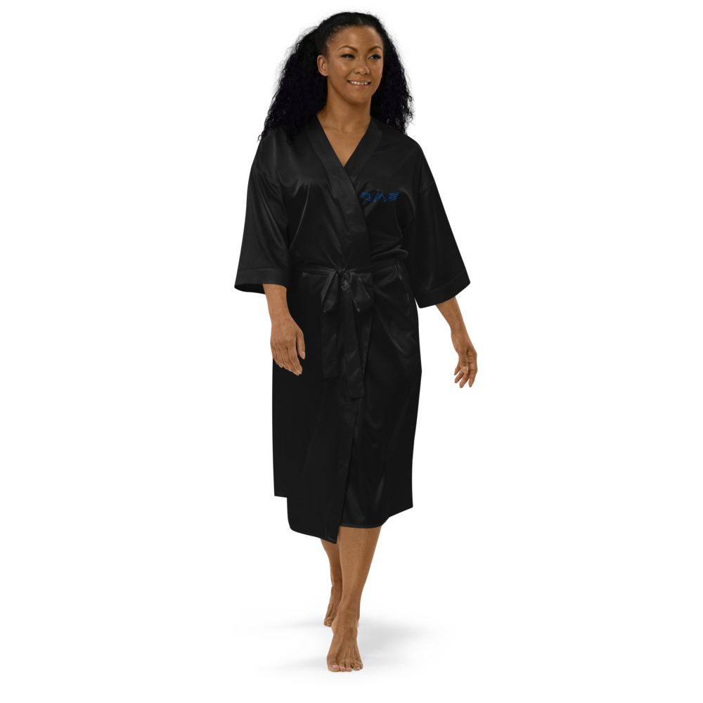 Black Satin Robe With Embroidered Blue MM Iconic Logo