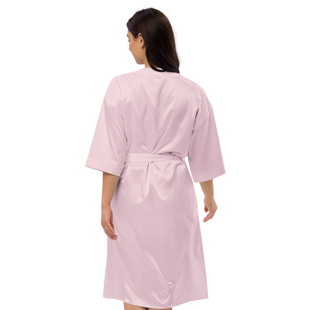 Light Pink Satin Robe With Embroidered Black MM Iconic Logo