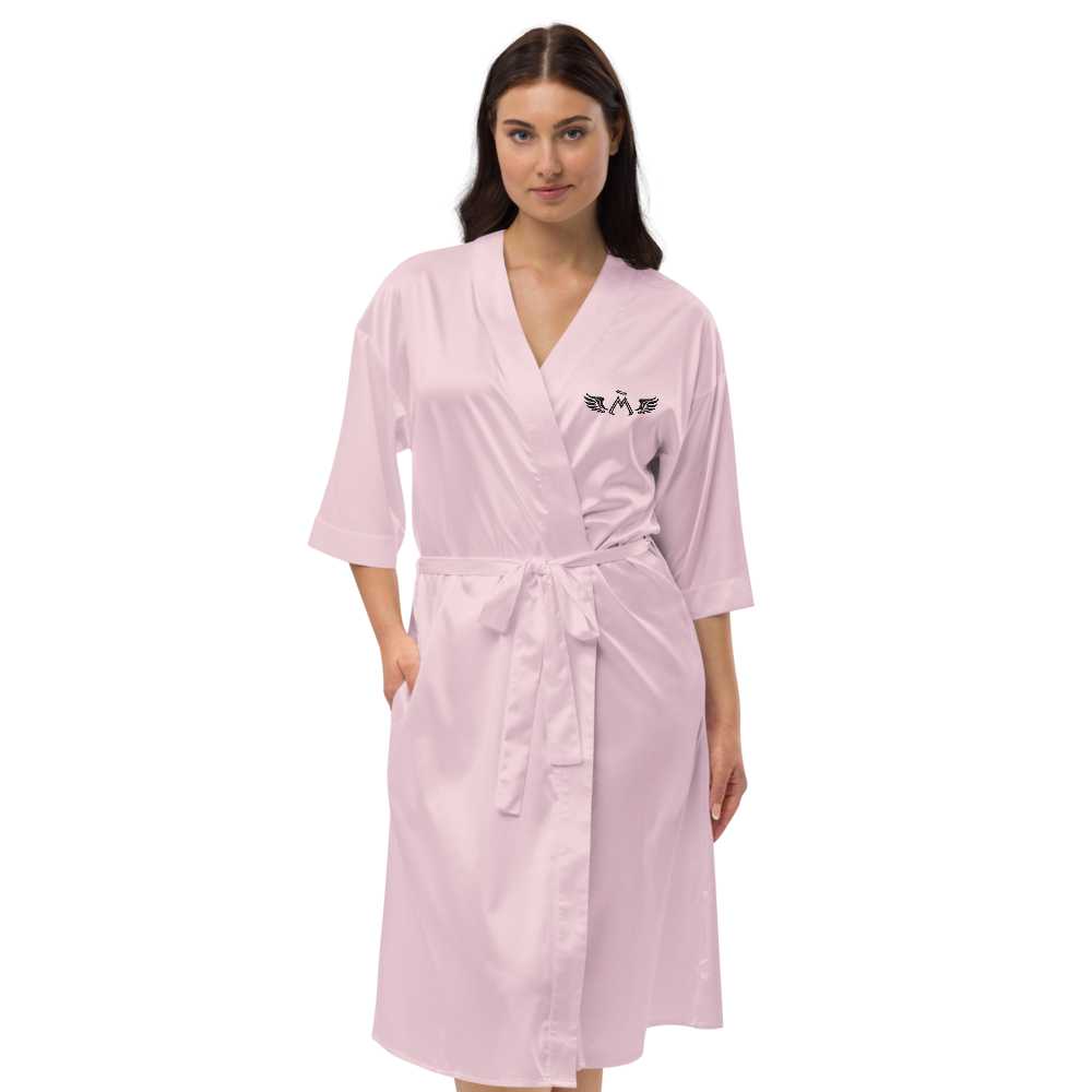 Light Pink Satin Robe With Embroidered Black MM Iconic Logo