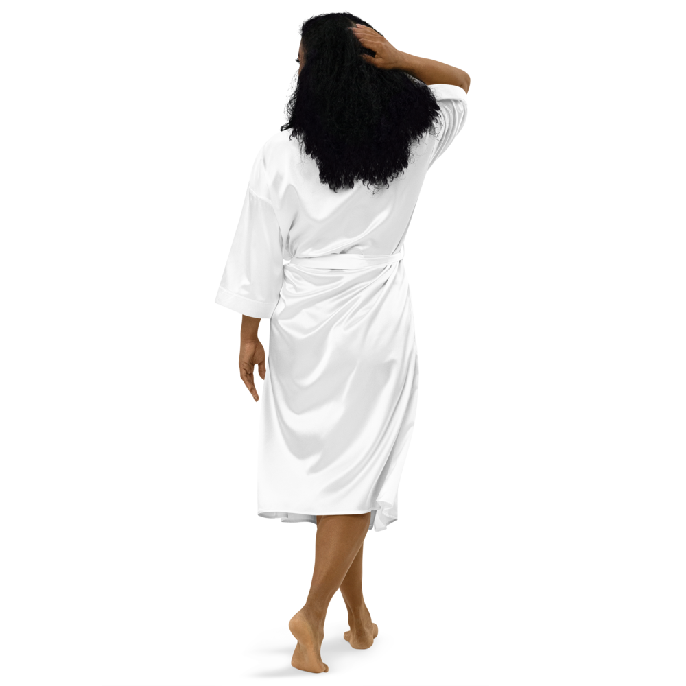 White Satin Robe With Embroidered Pink MM Iconic Logo