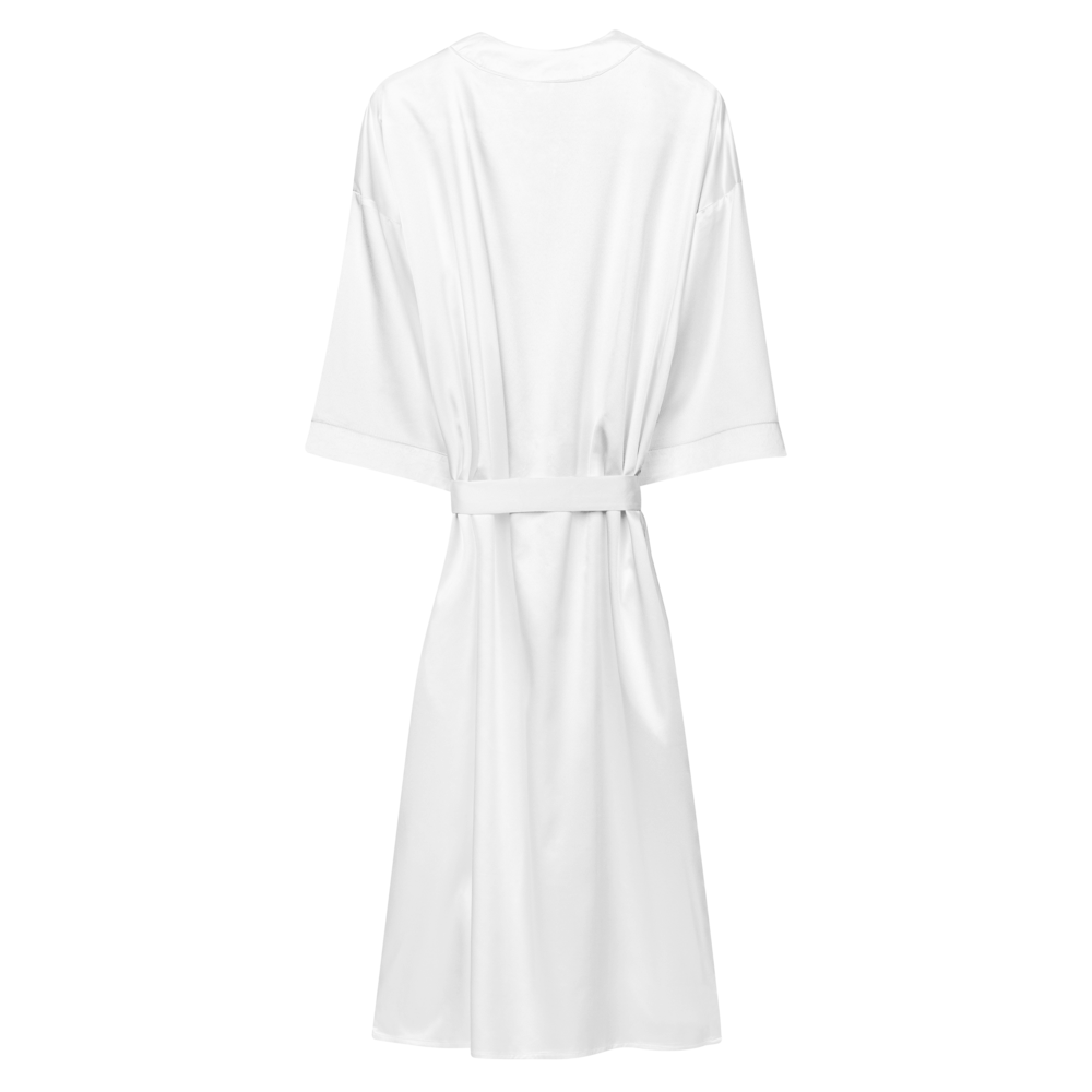 White Satin Robe With Embroidered Blue MM Iconic Logo
