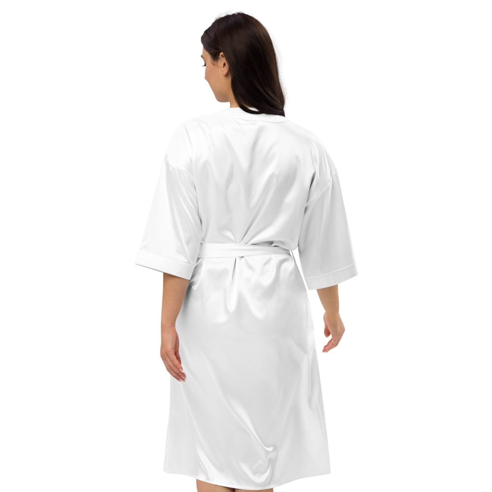 White Satin Robe With Embroidered Black MM Iconic Logo