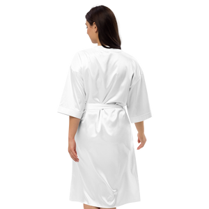 White Satin Robe With Embroidered Black MM Iconic Logo