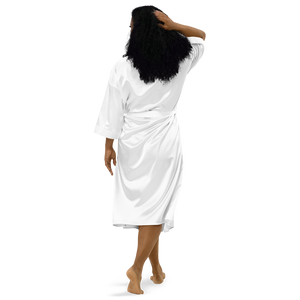 White Satin Robe With Embroidered Gold-Black MM Iconic Logo