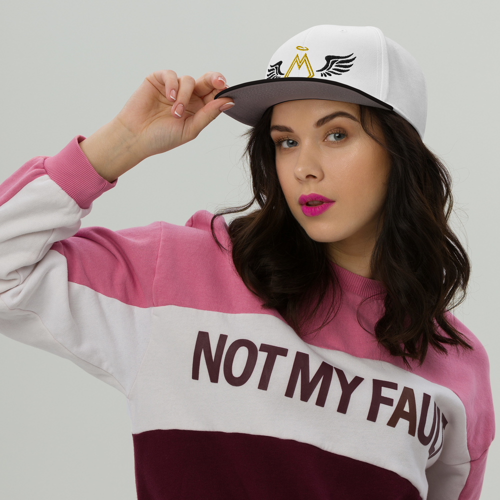 White-Black Snapback With Embroidered Gold-Black MM Iconic Logo