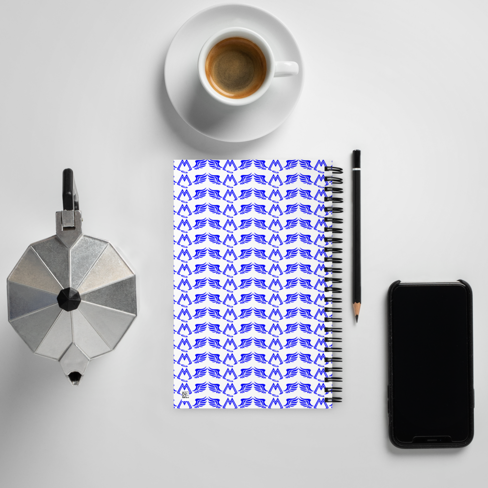 White Spiral Notebook With Duplicated Blue MM Iconic Logo