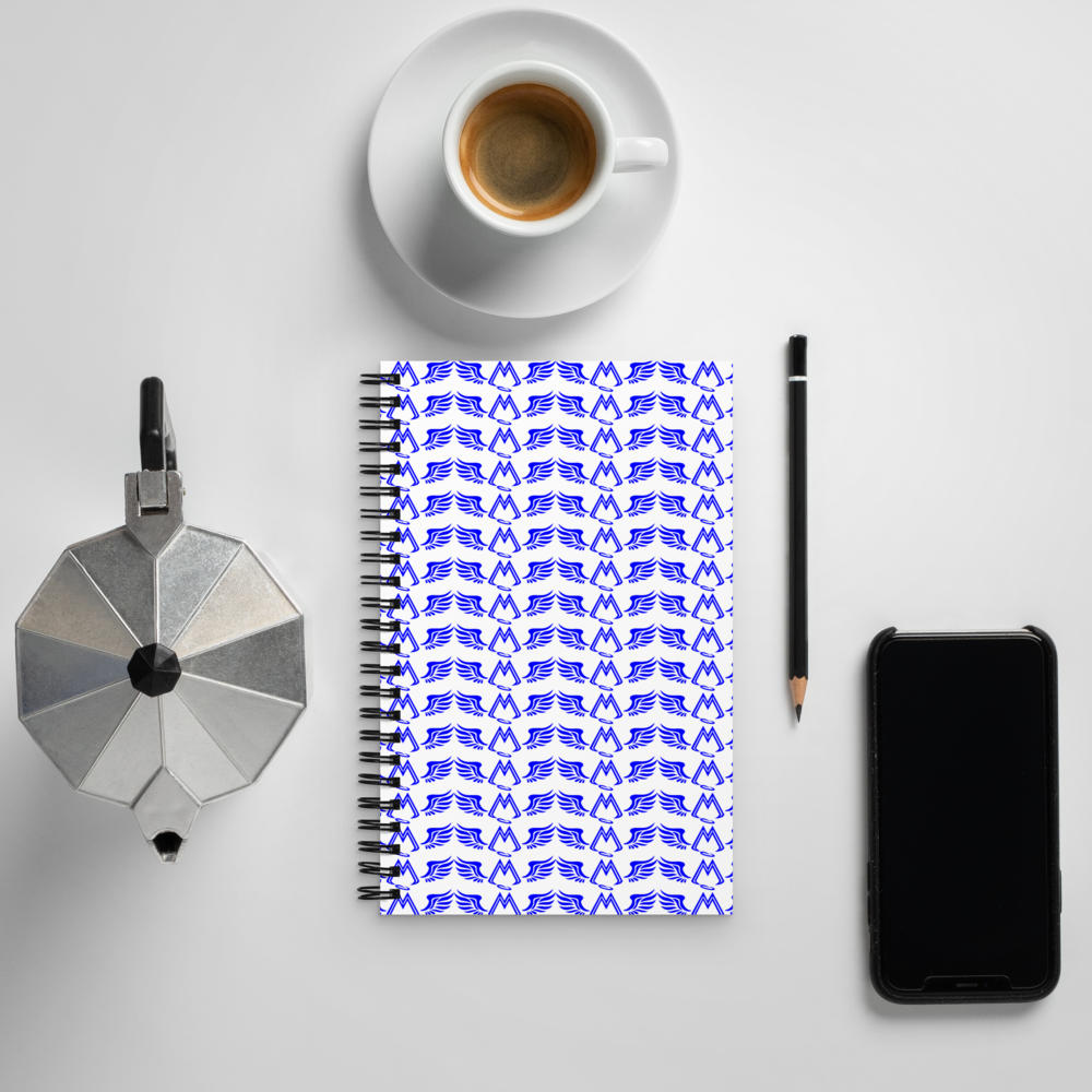 White Spiral Notebook With Duplicated Blue MM Iconic Logo