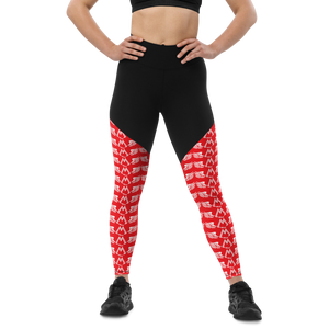 Red Sports Leggings With Duplicated White MM Iconic Logo