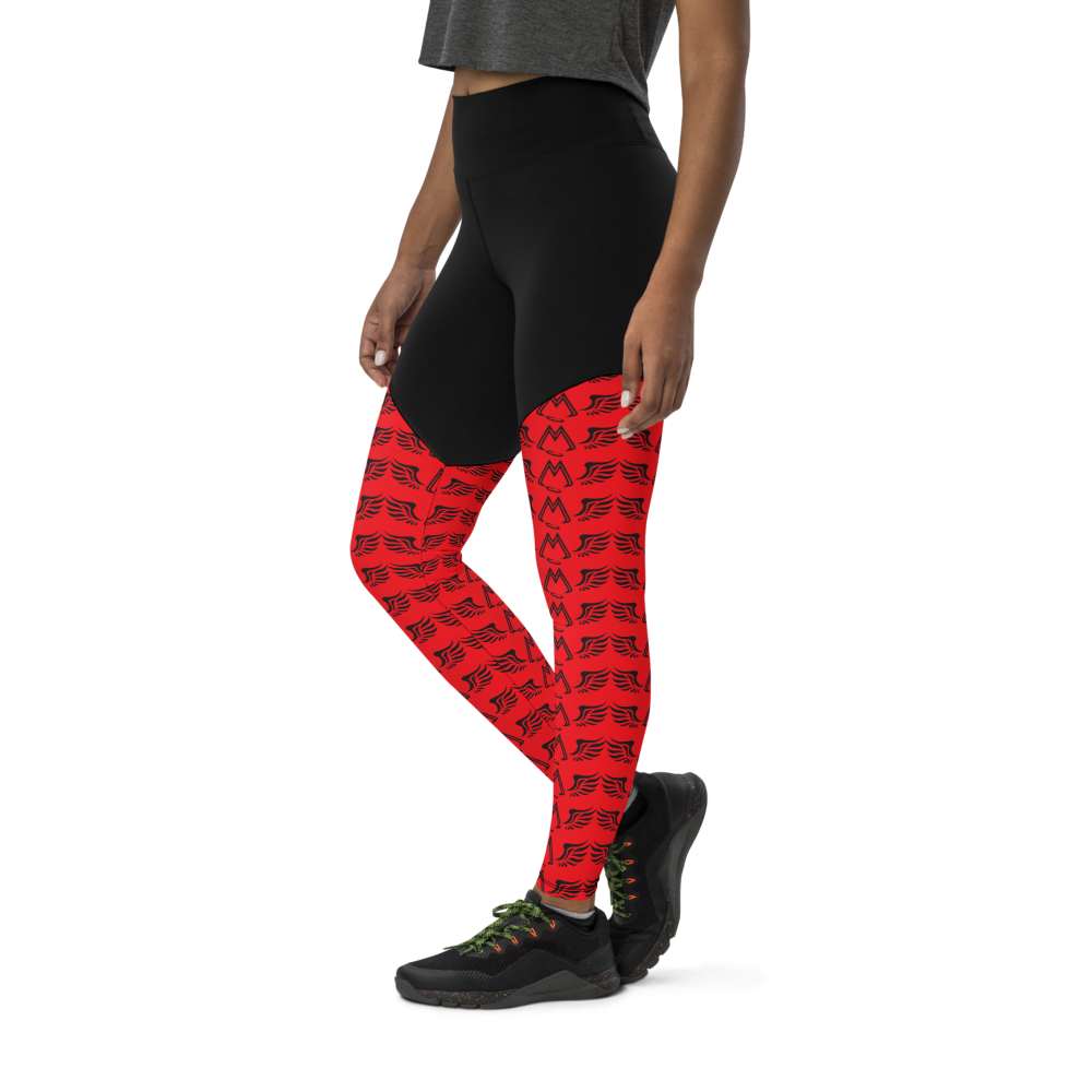 Red Sports Leggings With Duplicated Black MM Iconic Logo