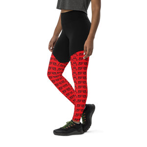 Red Sports Leggings With Duplicated Black MM Iconic Logo