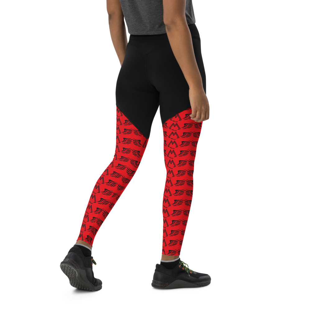 Red Sports Leggings With Duplicated Black MM Iconic Logo