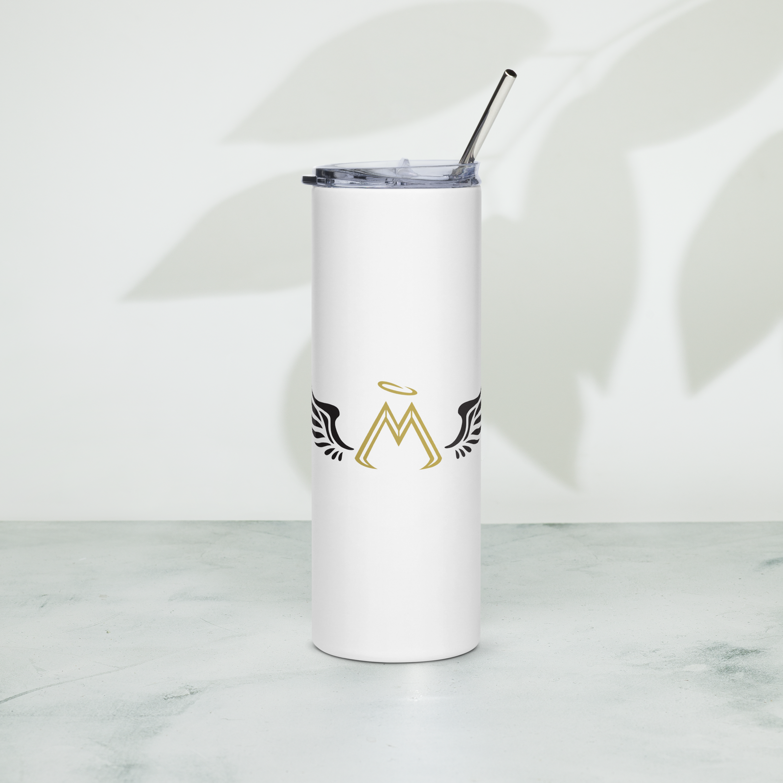 White Stainless Steel Tumbler With Gold-Black MM Iconic Logo
