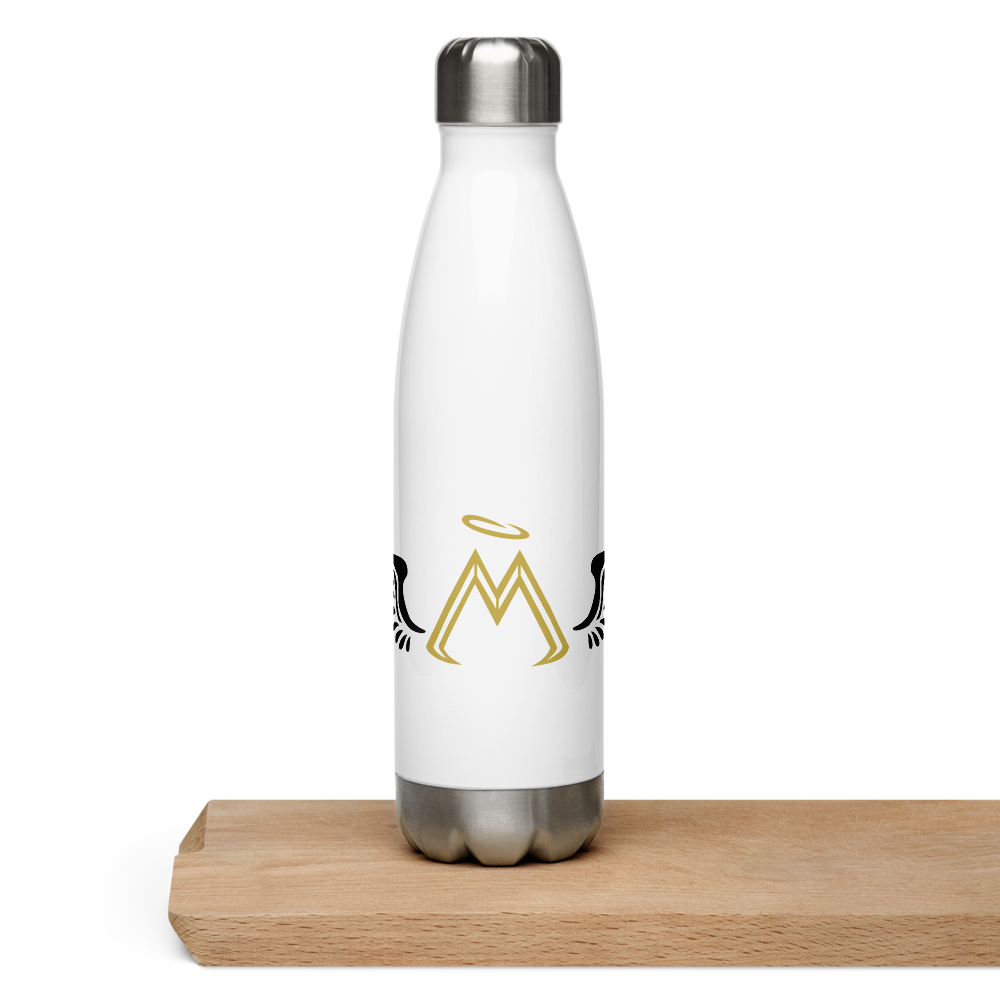 White High Grade Stainless Steel Water Bottle With Gold-Black MM Iconic Logo