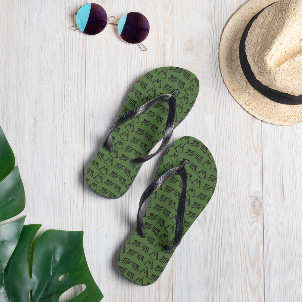 Army Green Flip-Flops With Duplicated Black MM Iconic Logo