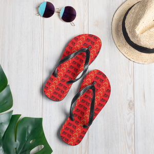 Red Flip-Flops With Duplicated Gold-Black MM Iconic Logo