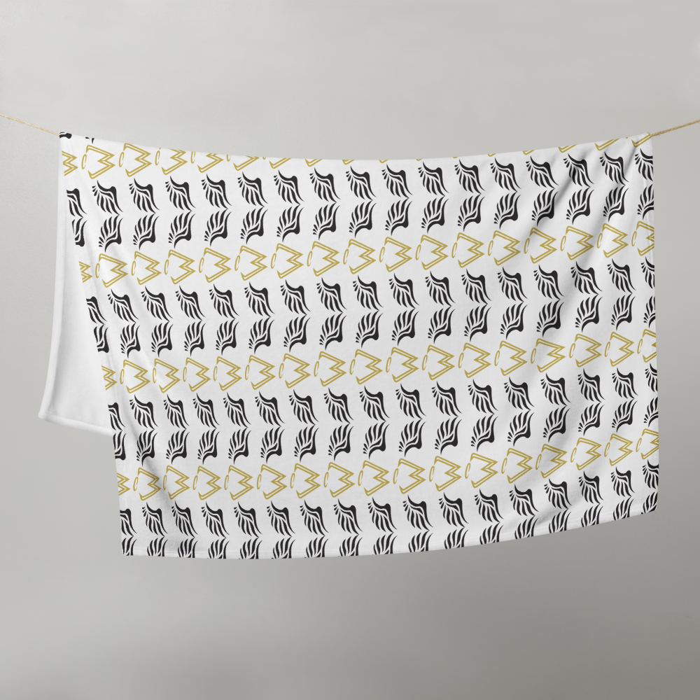 White Throw Blanket With Duplicated Gold-Black MM Iconic Logo