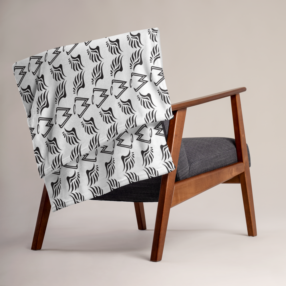 White Throw Blanket With Duplicated Black MM Iconic Logo