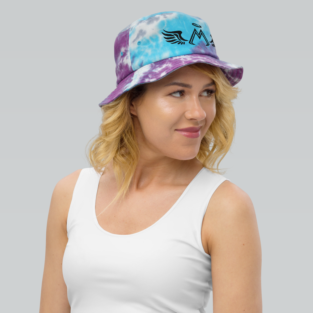 Purple-Turquoise Tie-Dye Bucket Hat With Embroidered Black MM Iconic Logo