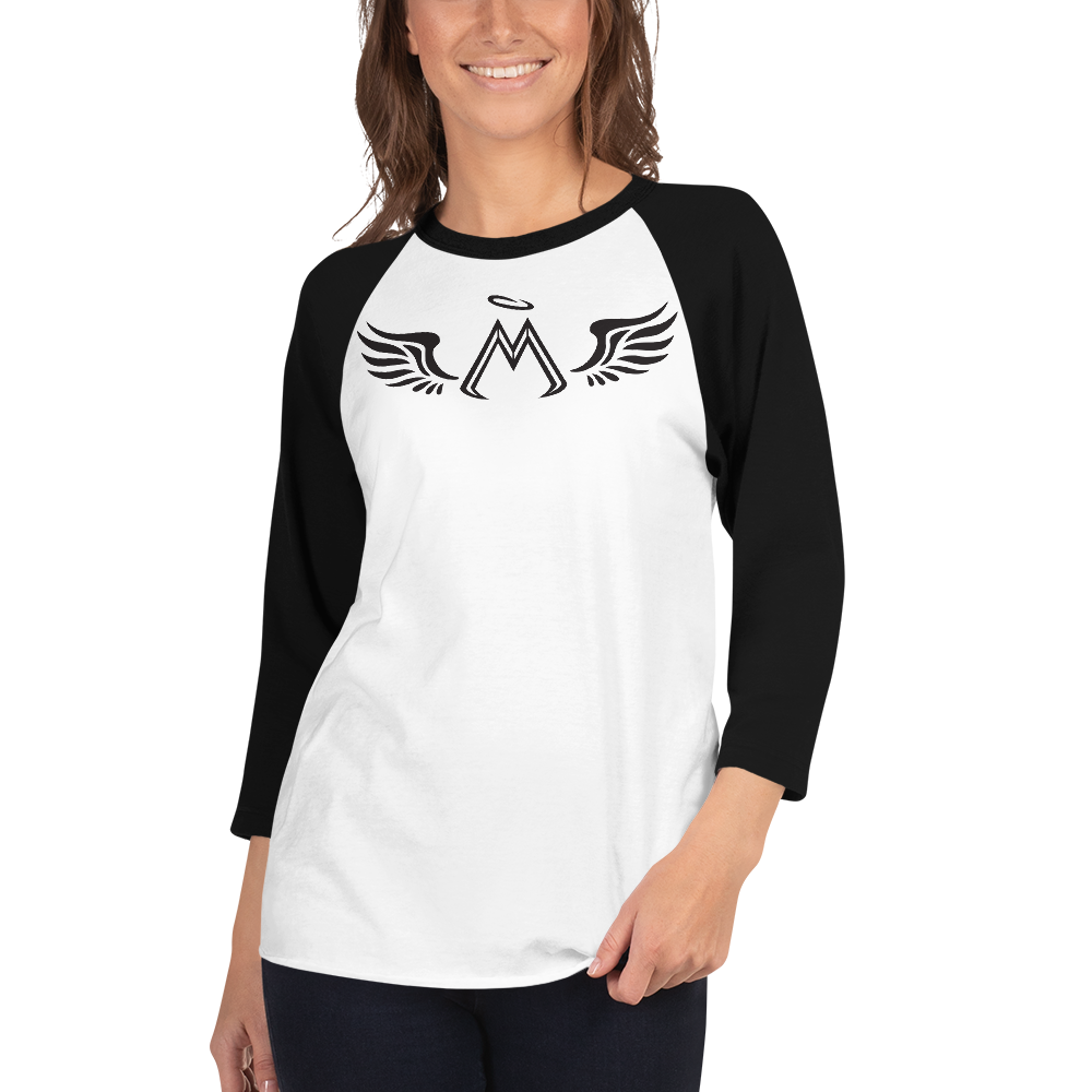 White-Black 3/4 Sleeve Shirt With Black MM Iconic Logo