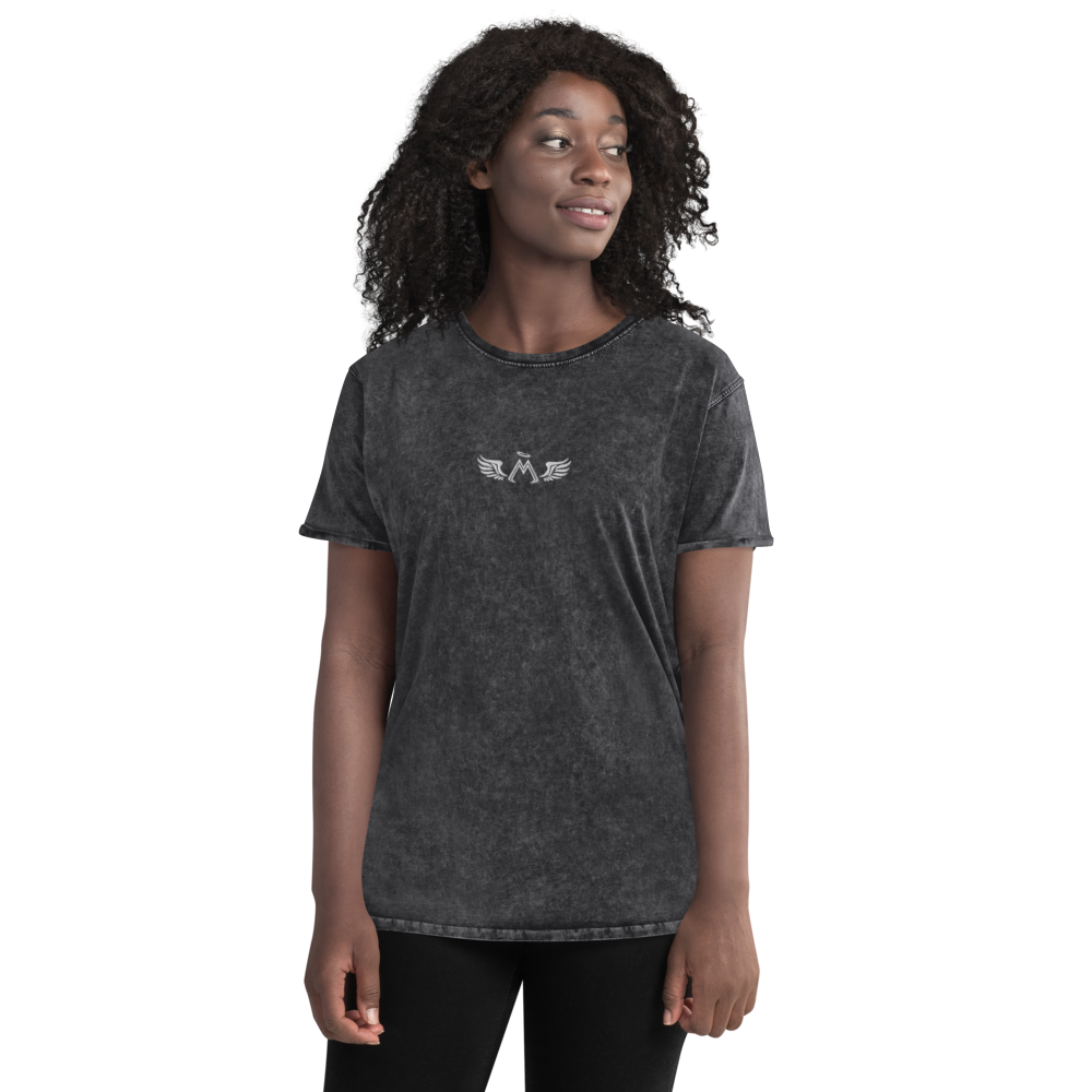 Black Denim T-Shirt With Embroidered White MM Iconic Logo
