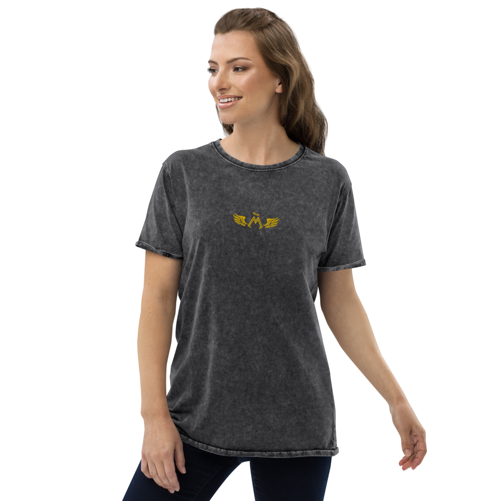 Black Denim T-Shirt With Embroidered Gold MM Iconic Logo