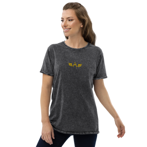 Black Denim T-Shirt With Embroidered Gold MM Iconic Logo