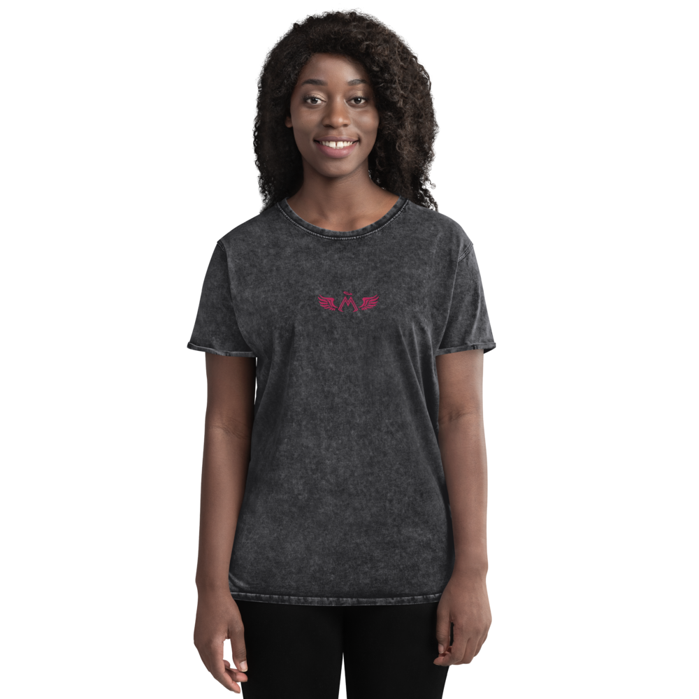 Black Denim T-Shirt With Embroidered Pink MM Iconic Logo