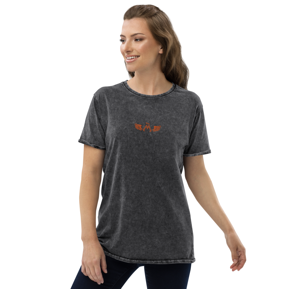 Black Denim T-Shirt With Embroidered Orange MM Iconic Logo