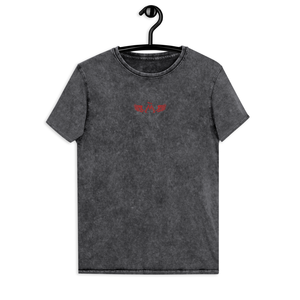 Black Denim T-Shirt With Embroidered Red MM Iconic Logo
